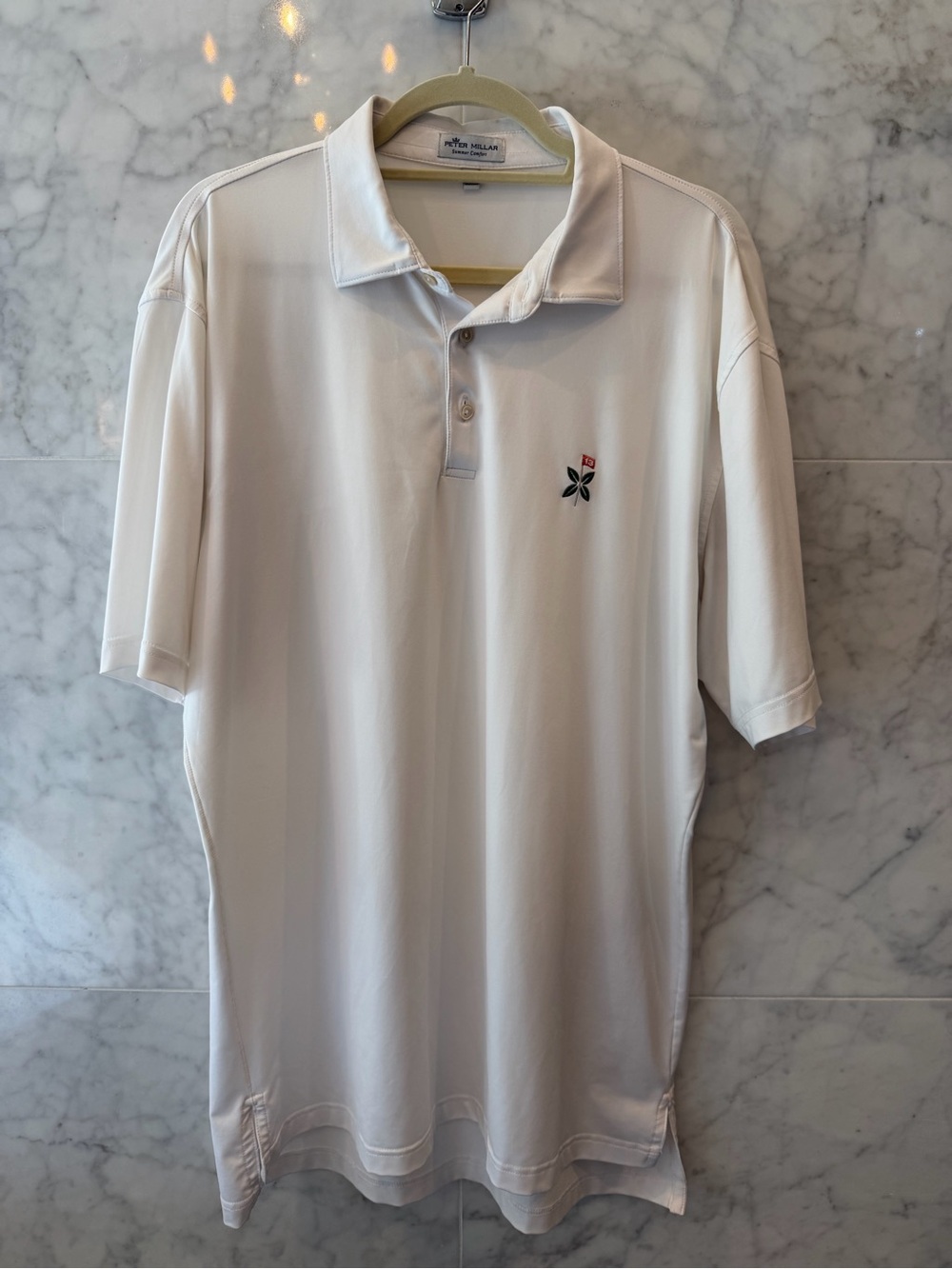 Peter Millar Men's Cream Performance Polo with Bandon Preserve Logo, size L
